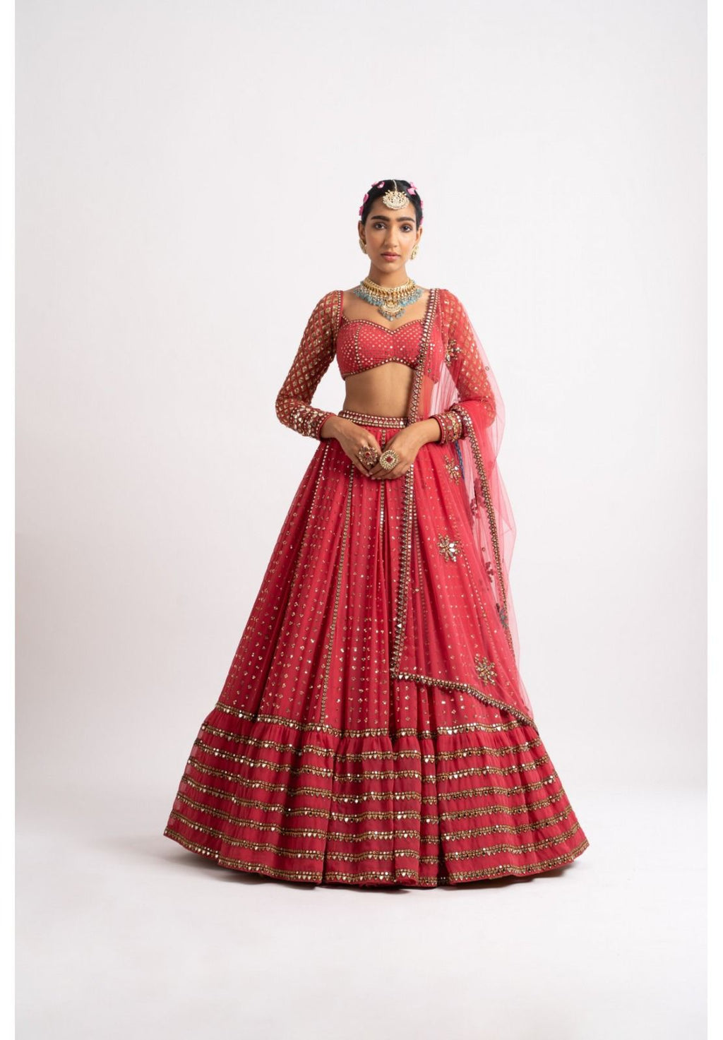 Red Heavy Sequins Work Wedding Lehenga 338B