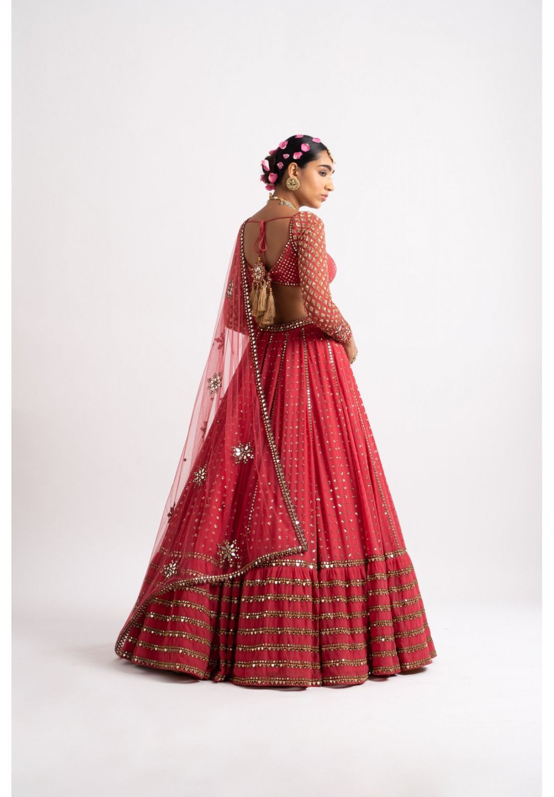 Red Heavy Sequins Work Wedding Lehenga 338B