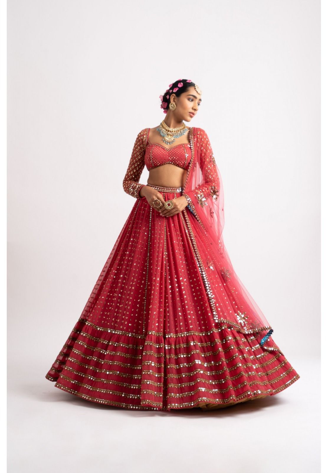 Red Heavy Sequins Work Wedding Lehenga 338B