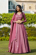 Rose Pink Heavy Georgette Mirror Work Wedding Lehenga V3-352