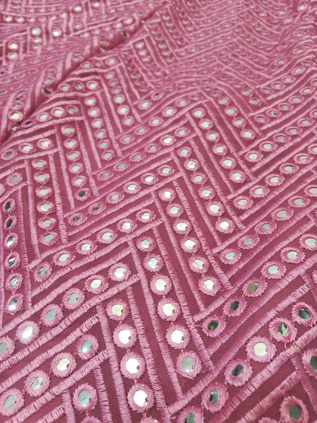 Rose Pink Heavy Georgette Mirror Work Wedding Lehenga V3-352