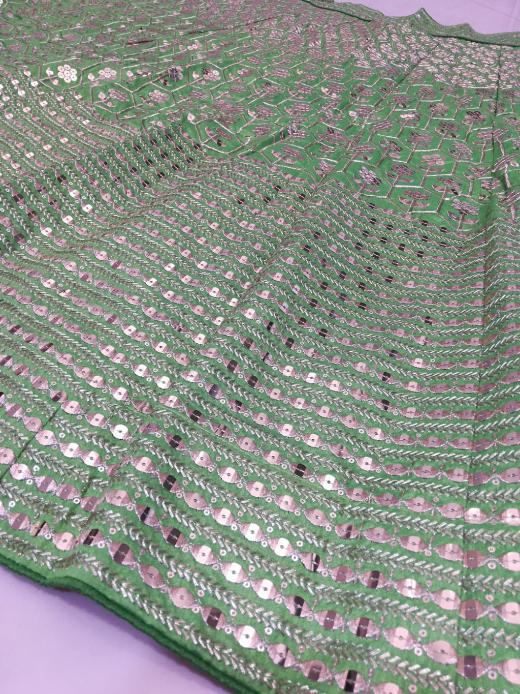 Parrot Green Heavy Banglori Silk Sequins Work Wedding Lehenga V3-353