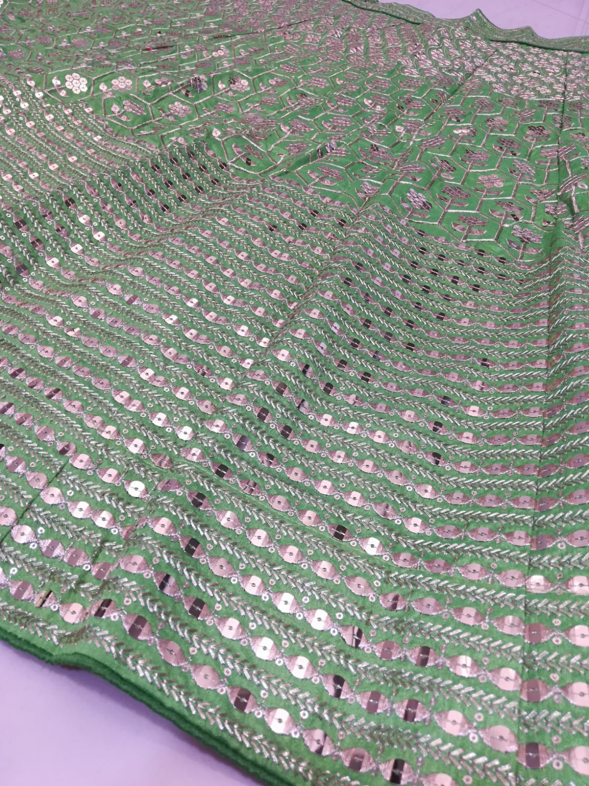 Parrot Green Heavy Banglori Silk Sequins Work Wedding Lehenga V3-353