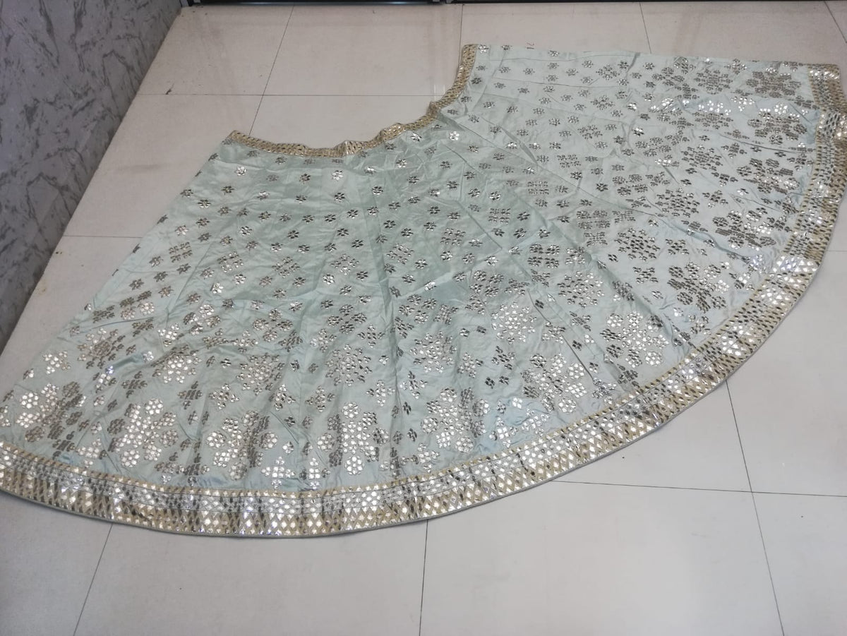 Pastel Green Heavy Banglori Silk Mirror Work Wedding Lehenga V3-356