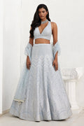 Steel Grey Heavy Banglori Silk Mirror Work Wedding Lehenga V3-357