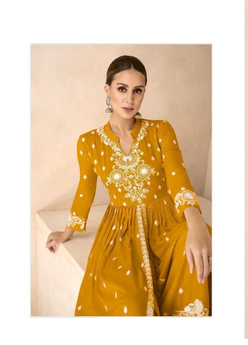 Yellow Rayon Lucknowi Casual Wear Palazzo Suit 1031K