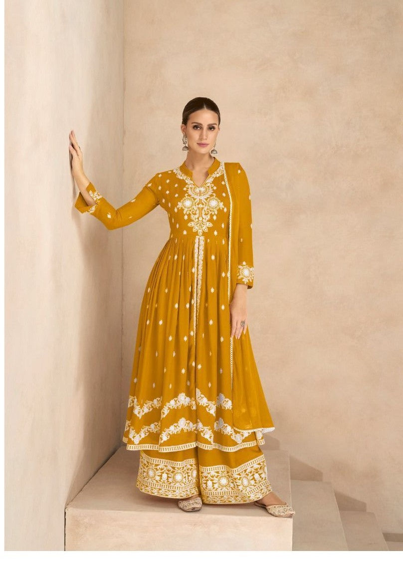 Yellow Rayon Lucknowi Casual Wear Palazzo Suit 1031K