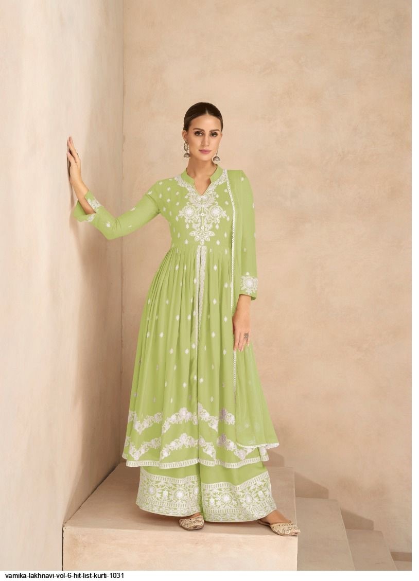 Light Green Rayon Lucknowi Casual Wear Palazzo Suit 1031L