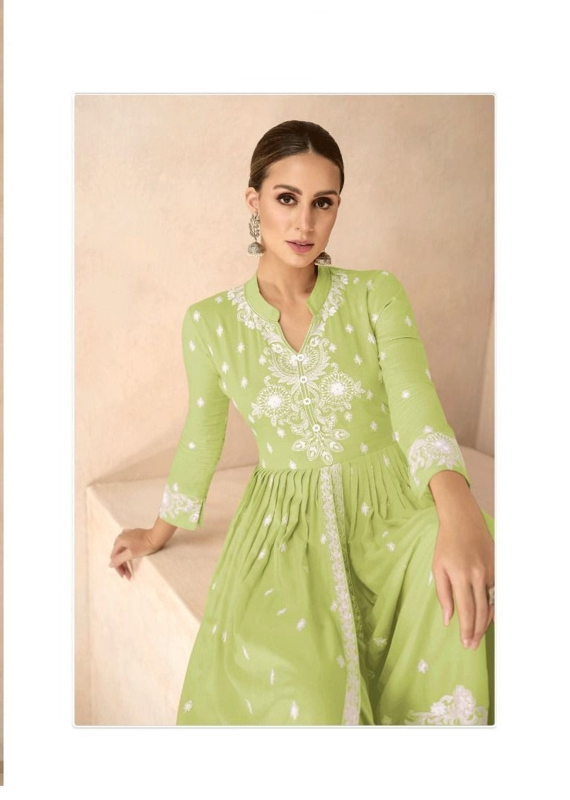 Light Green Rayon Lucknowi Casual Wear Palazzo Suit 1031L
