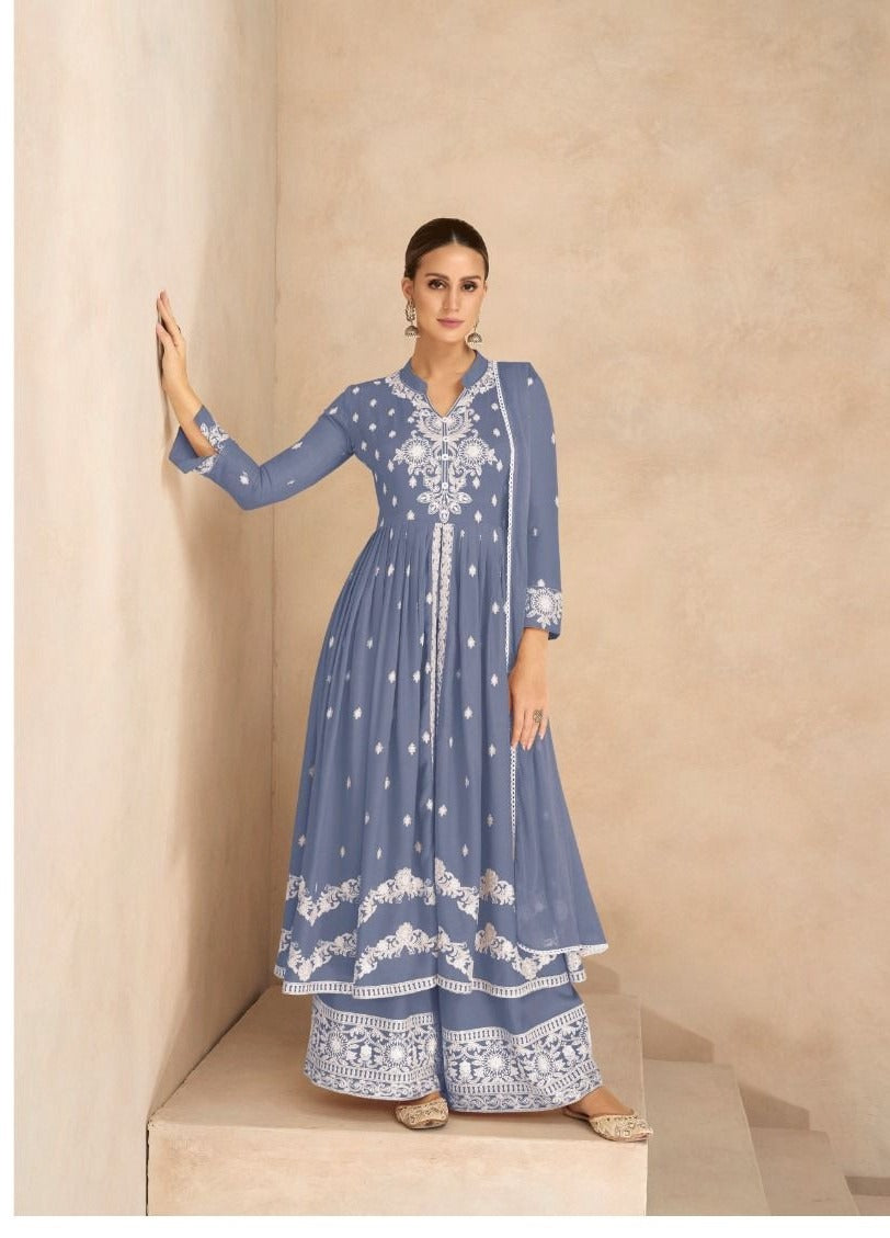 Light Purple Rayon Lucknowi Casual Wear Palazzo Suit 1031M
