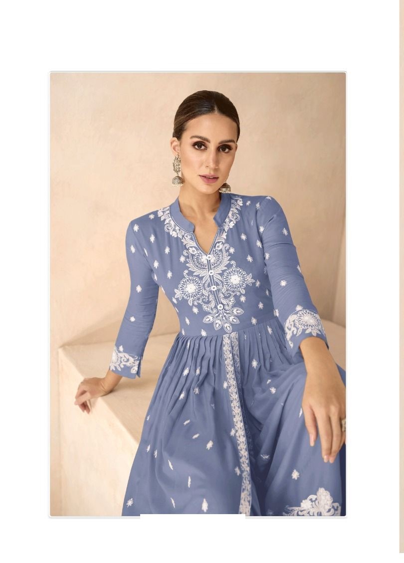 Light Purple Rayon Lucknowi Casual Wear Palazzo Suit 1031M