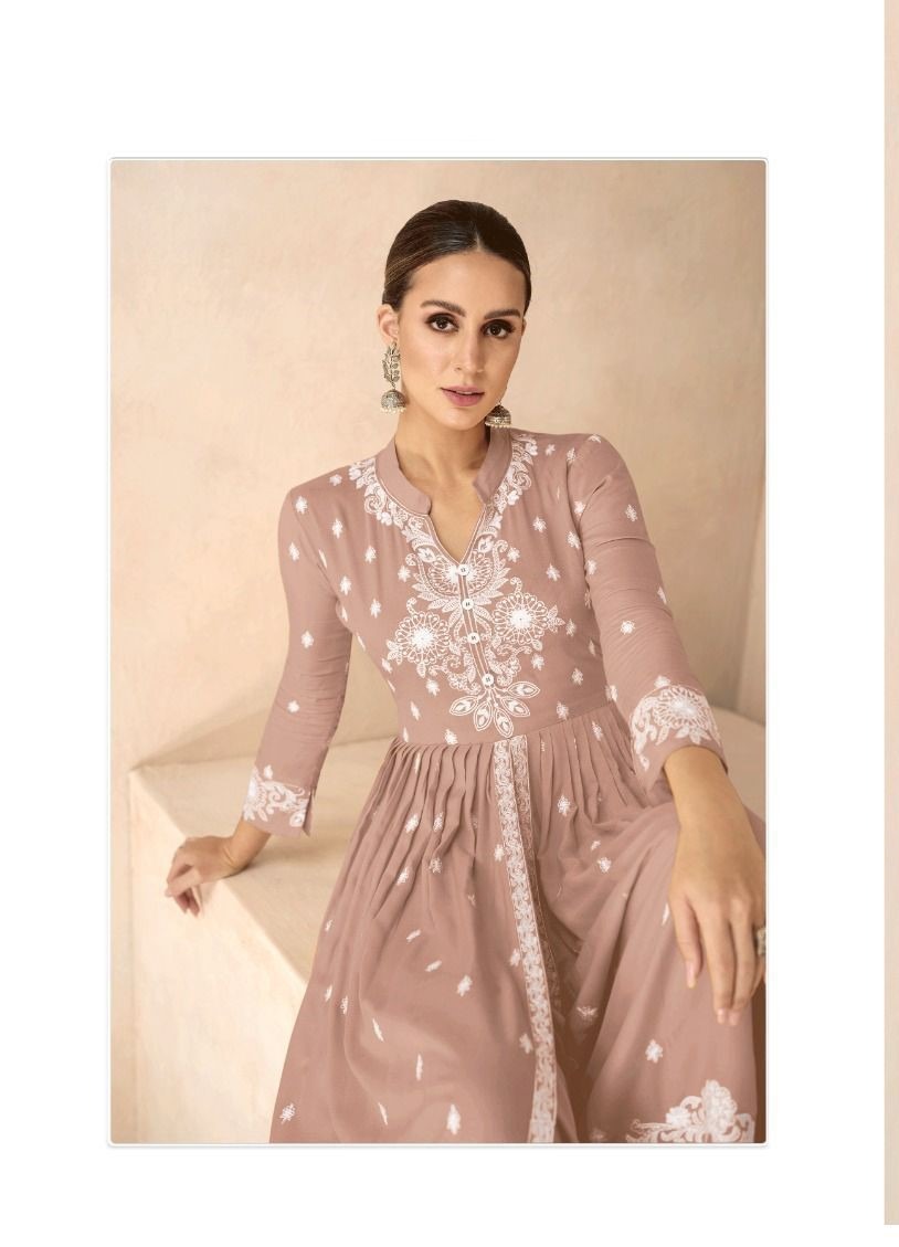 Lavender Rayon Lucknowi Casual Wear Palazzo Suit 1031O