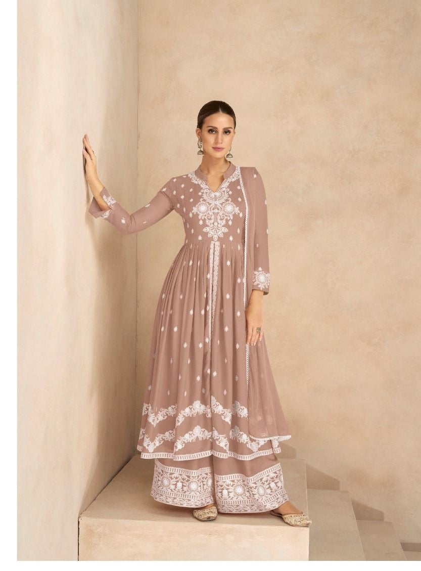 Lavender Rayon Lucknowi Casual Wear Palazzo Suit 1031O