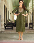 Mehndi Green Heavy Rayon Embroidery Casual Wear Kurti 8004
