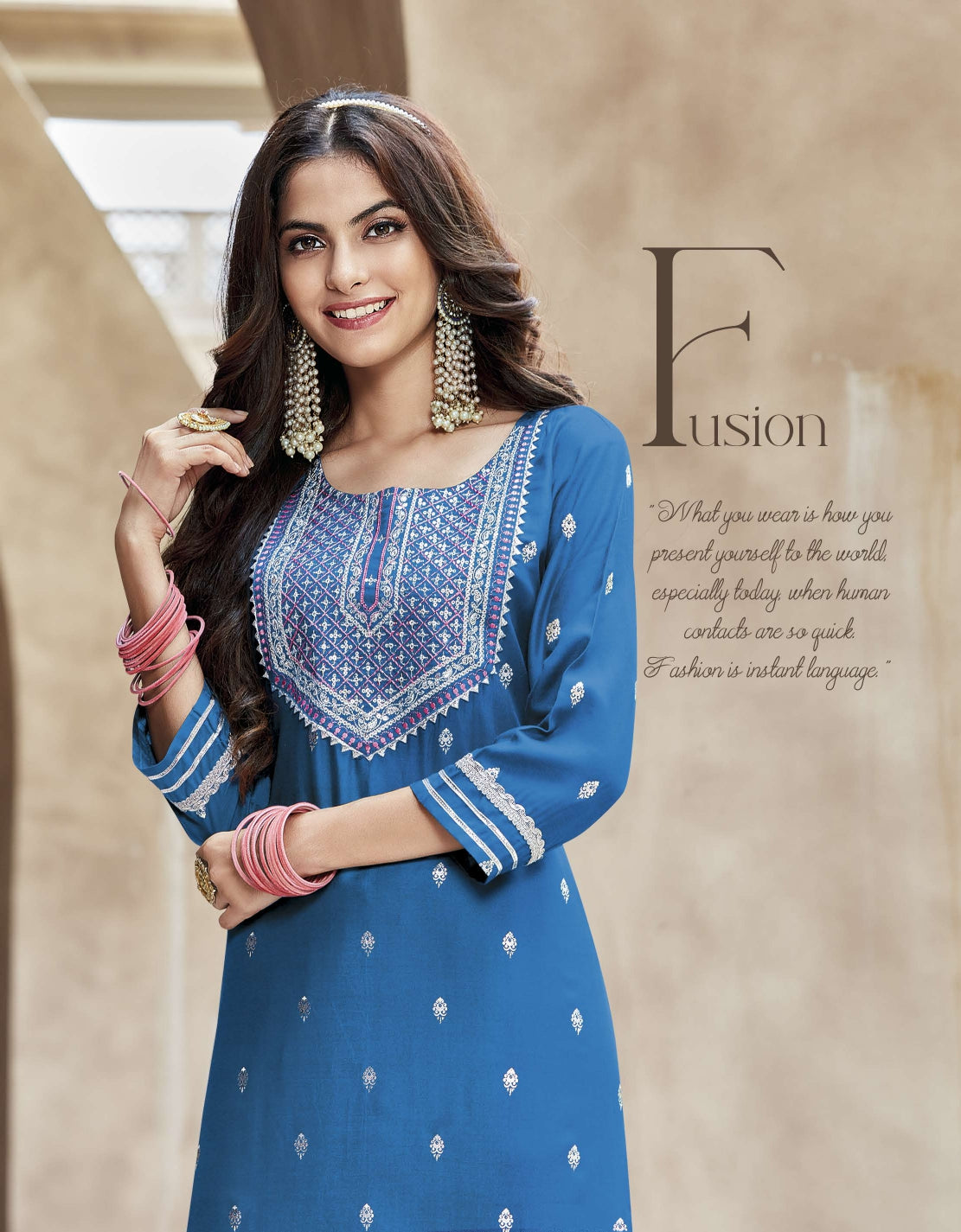 Pure Rayon Gold Print & Heavy Embroidery Straight Fit Kurti 5006