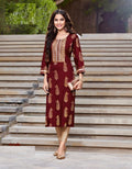 Pure Rayon Gold Print & Heavy Embroidery Straight Fit Kurti 5007