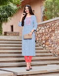 Pure Rayon Gold Print & Heavy Embroidery Straight Fit Kurti 5012