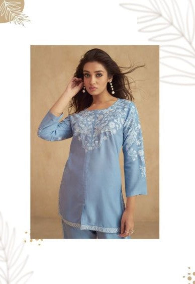 Pure Rayon Lucknowi Work Co-ord Set 907