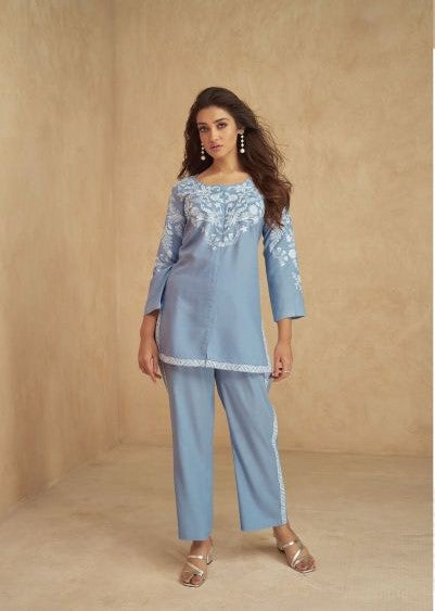 Pure Rayon Lucknowi Work Co-ord Set 907