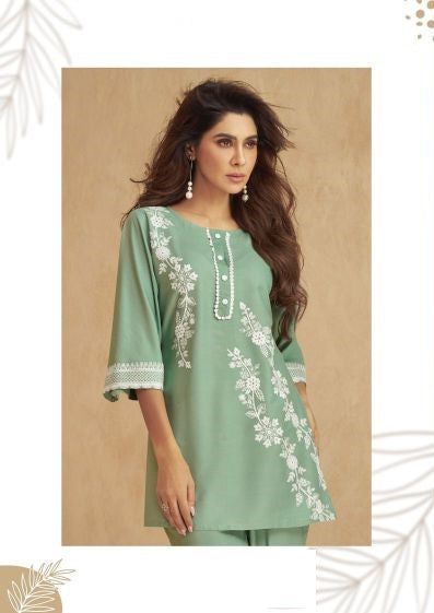 Pure Rayon Lucknowi Work Co-ord Set 907