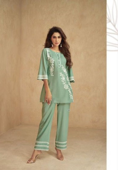 Pure Rayon Lucknowi Work Co-ord Set 907