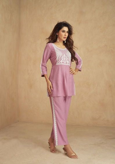 Pure Rayon Lucknowi Work Co-ord Set 907