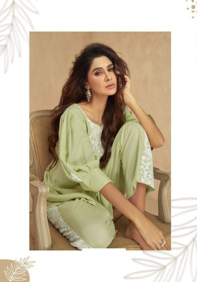 Pure Rayon Lucknowi Work Co-ord Set 907