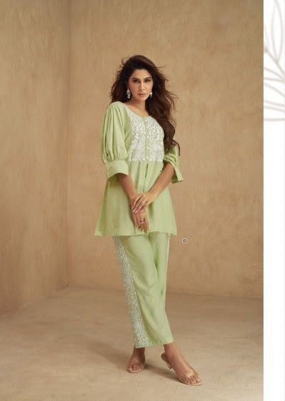 Pure Rayon Lucknowi Work Co-ord Set 907