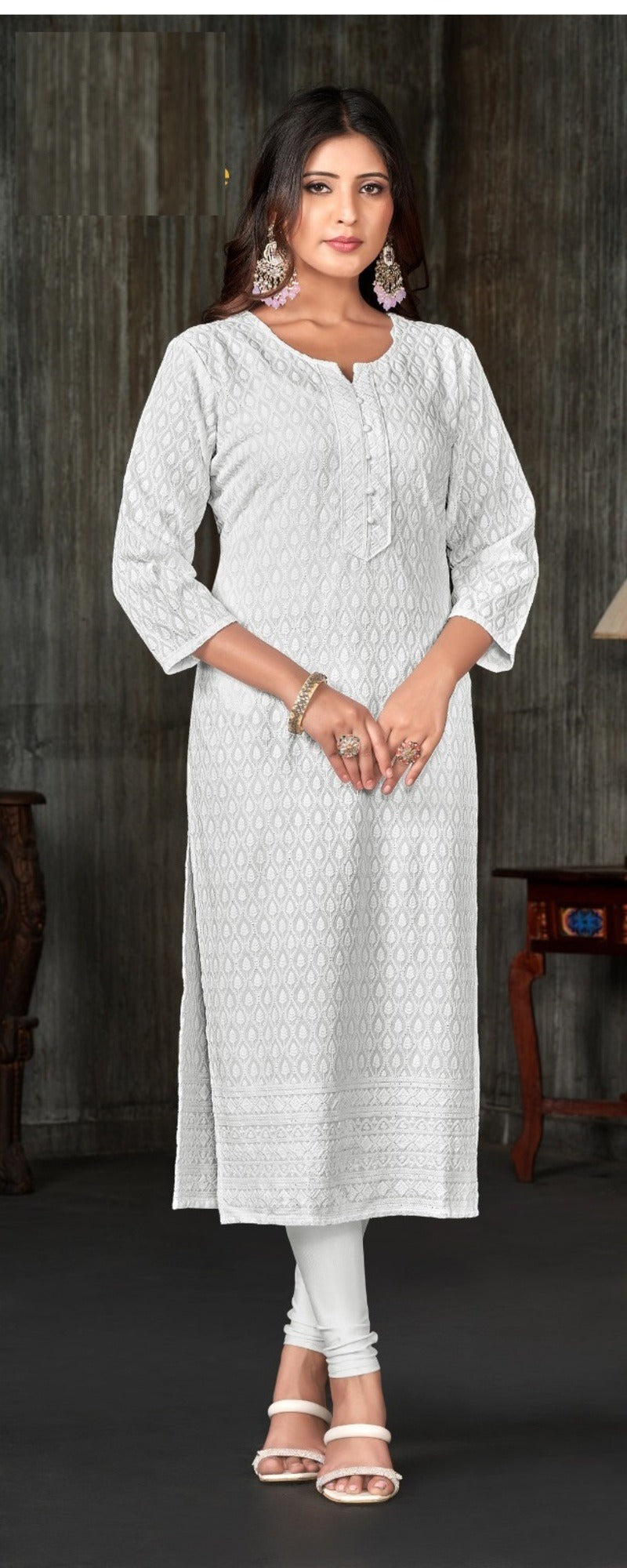 Pure Rayon Viscose Chikankari White Kurti 01