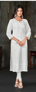 Pure Rayon Viscose Chikankari White Kurti 01