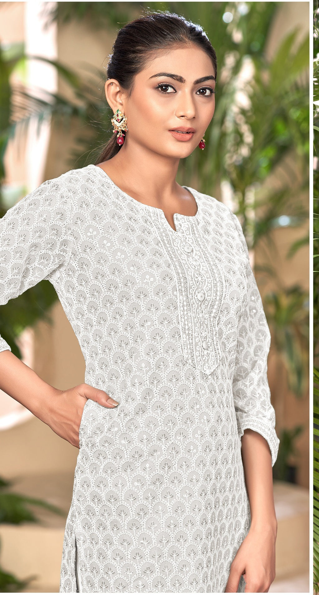 Pure Rayon Viscose Chikankari White Kurti 01