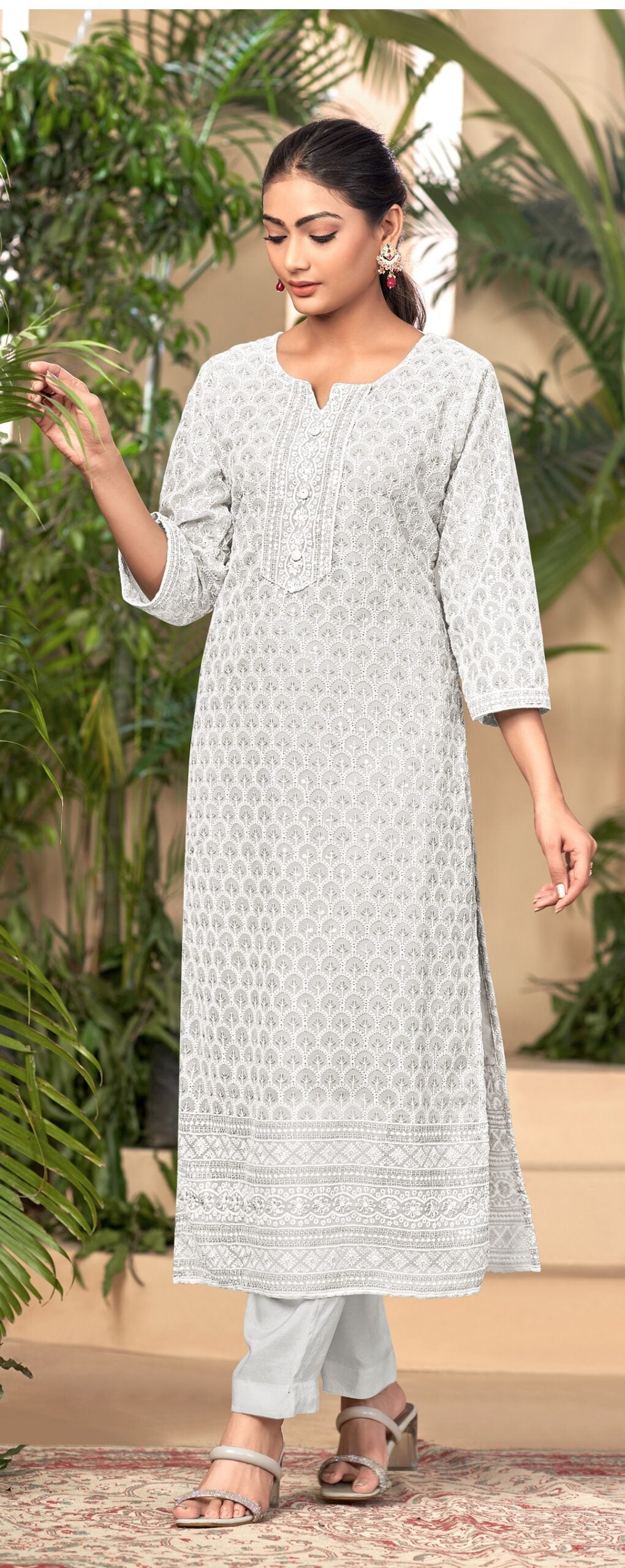 Pure Rayon Viscose Chikankari White Kurti 01