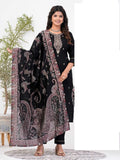Black Roman Silk Full Stitch Embroidery Plus Size Suit with Muslin Dupatta 01